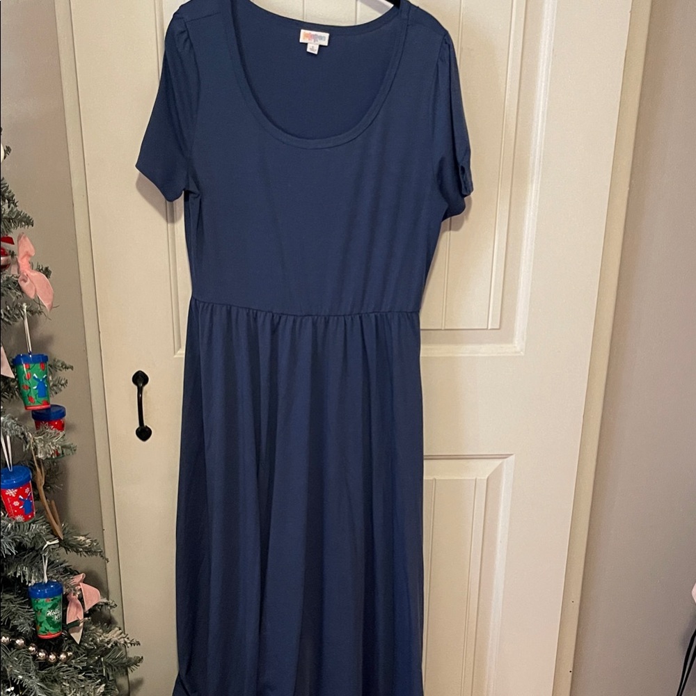 LuLaRoe Classic Riley Navy Midi Dress Large With Pockets